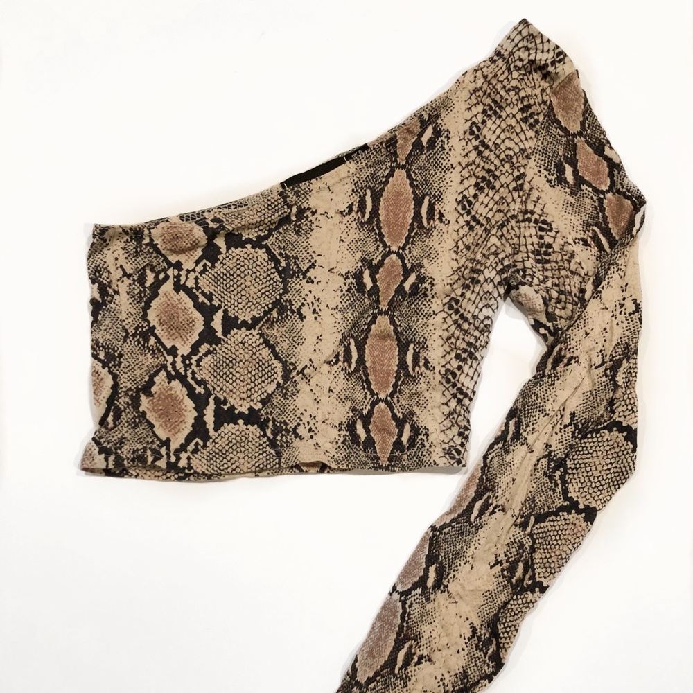 One shoulder snake print long sleeve size 2